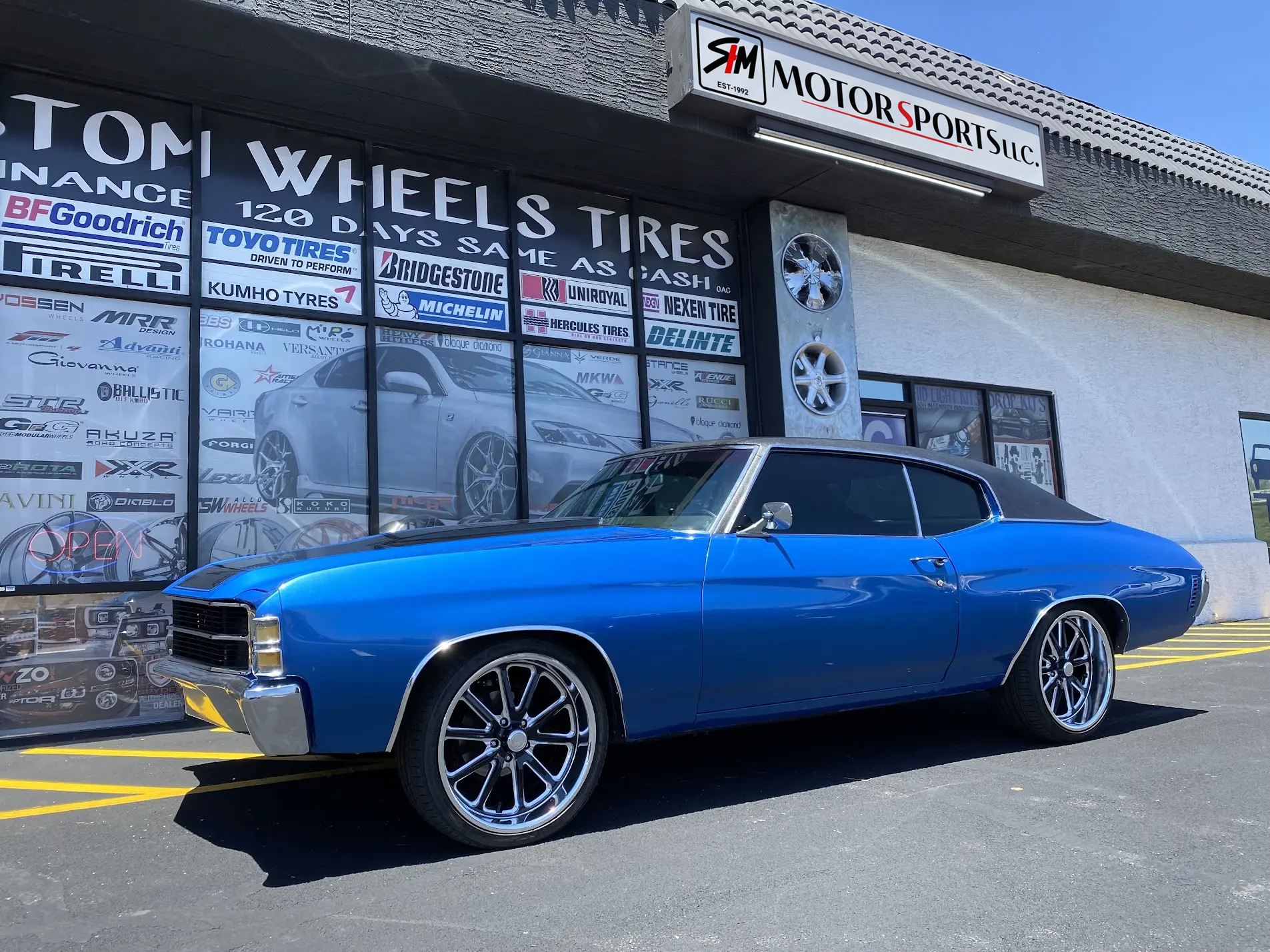 Blue 1971 Chevrolet Chevelle on staggered 20-inch US Mag U117 wheels at SHM Motorsports