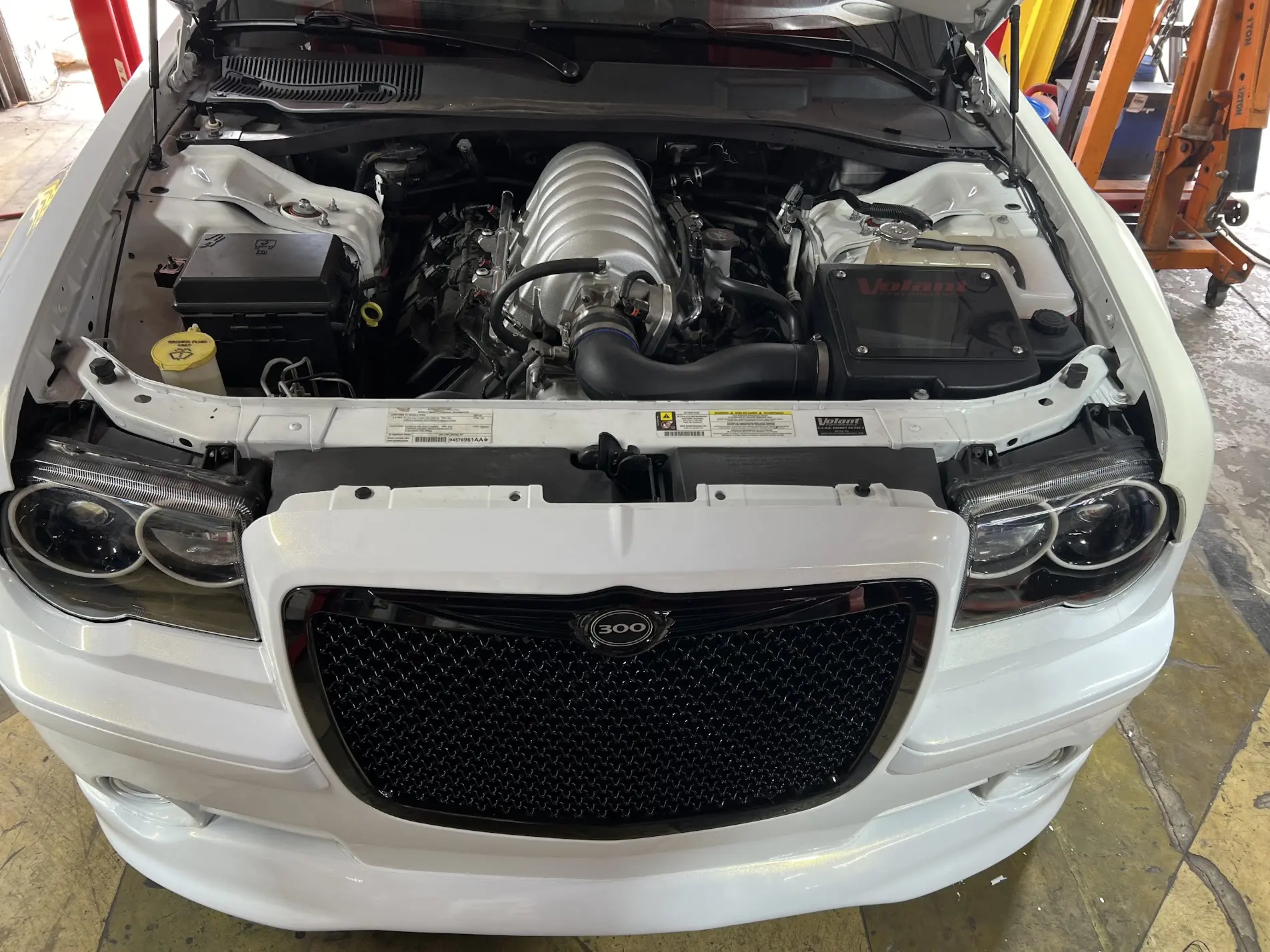 Custom headlights, custom grille and engine work on a Chrysler 300 at SHM Motorsports