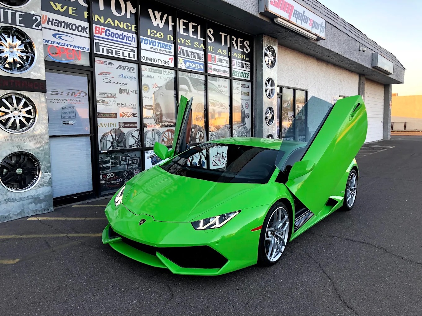 2018 Lamborghini Huracán coupe with vertical doors and Ferrara 20x8.5 front / 20x11 rear wheels at SHM Motorsports