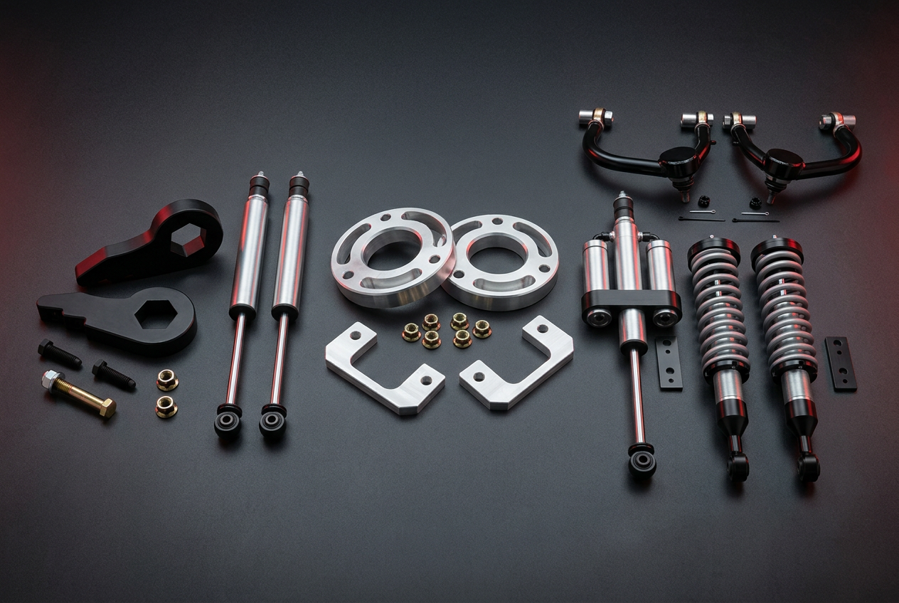 Truck leveling kits including spacer and adjustable styles